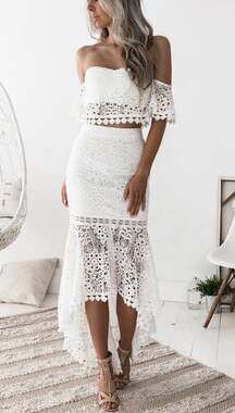Two Sisters The Label TS221 White Lace Two-Piece Set Size US 6